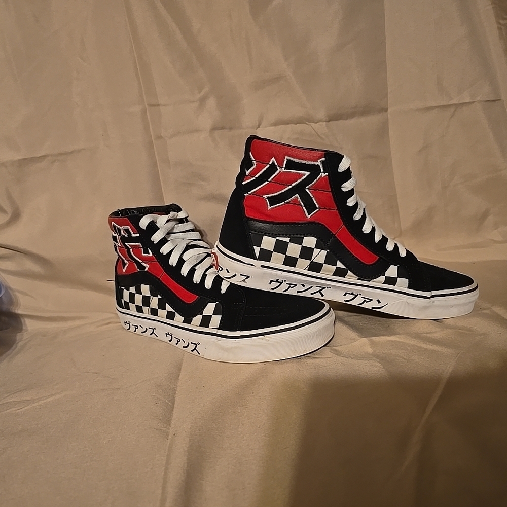 Vans Black and Red Checkered High-Top Sneakers